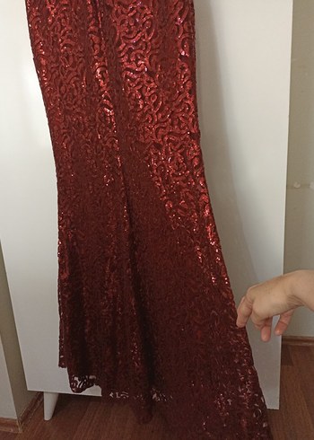 Bordo Uzun Abiye Elbise, Dökümlü, Kolsuz - Görsel 4