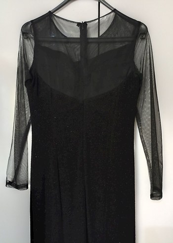 Uzun Kollu Siyah Abiye  Kadın Elbise - Görsel 4