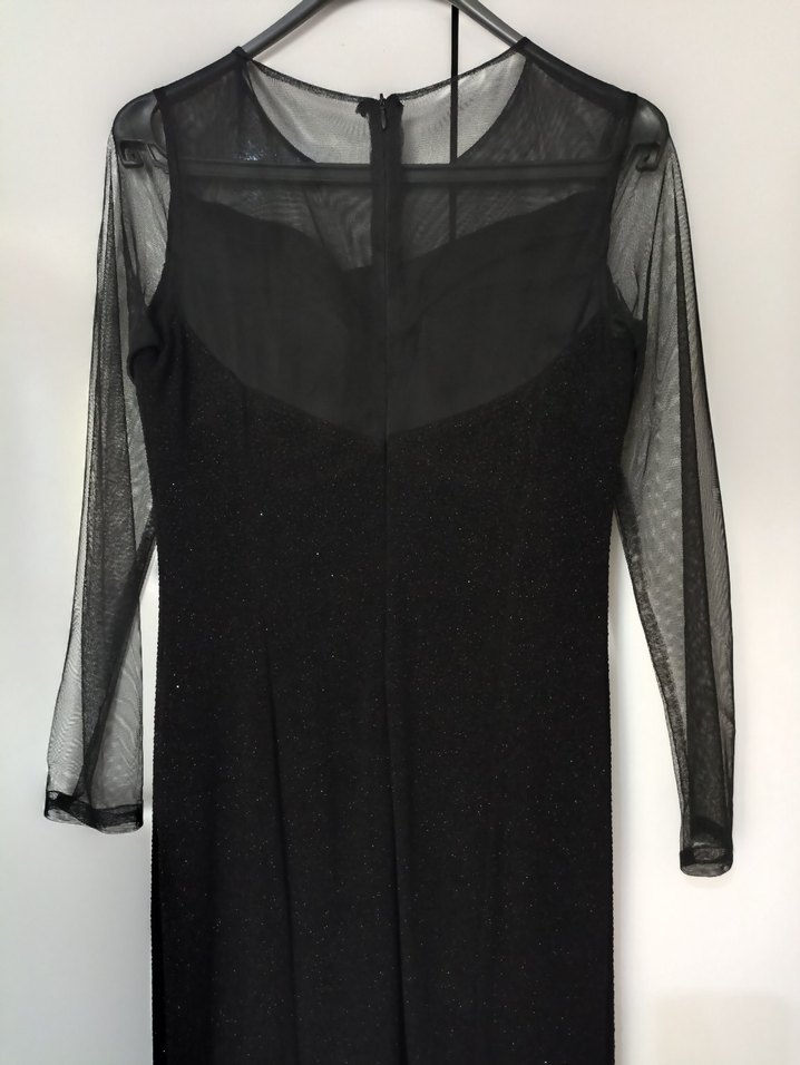 Uzun Kollu Siyah Abiye  Kadın Elbise - Görsel 4