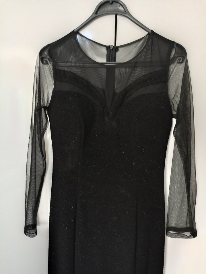 Uzun Kollu Siyah Abiye  Kadın Elbise - Görsel 2