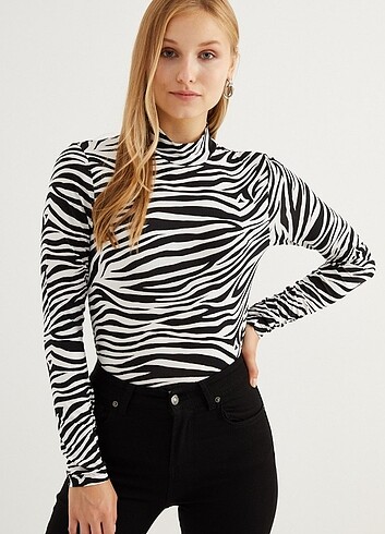 Siyah beyaz zebra desen bluz
