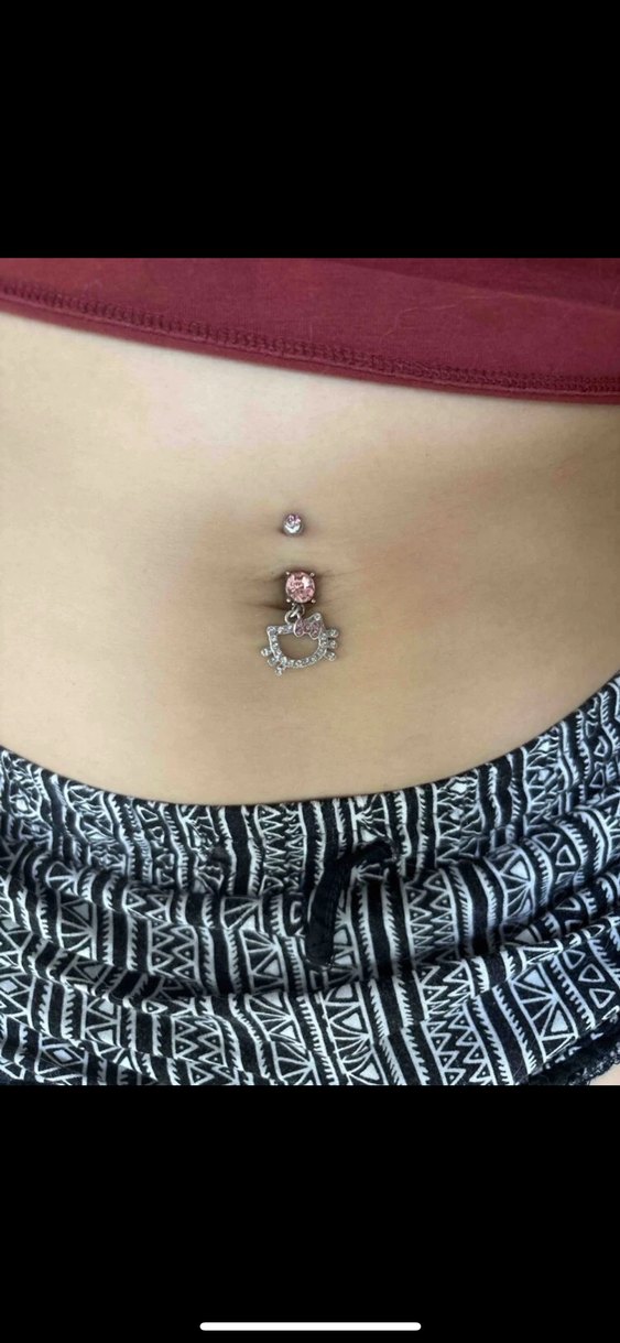 Pembe Parlak Taşlı Göbek Piercingi - Görsel 3