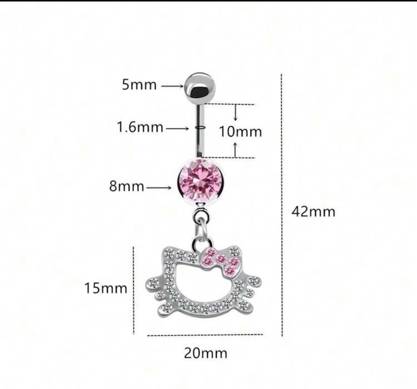 Pembe Parlak Taşlı Göbek Piercingi - Görsel 2
