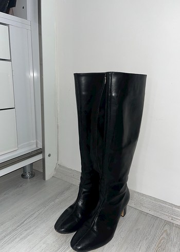 Siyah Deri Dizüstü Stiletto Bot