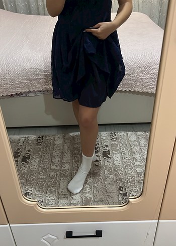 Lacivert Straplez Midi Gotik Abiye Elbise - Görsel 6