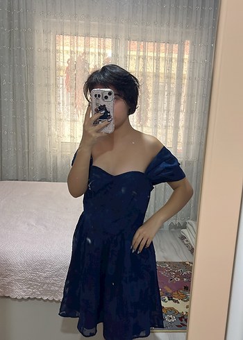 Lacivert Straplez Midi Gotik Abiye Elbise - Görsel 7