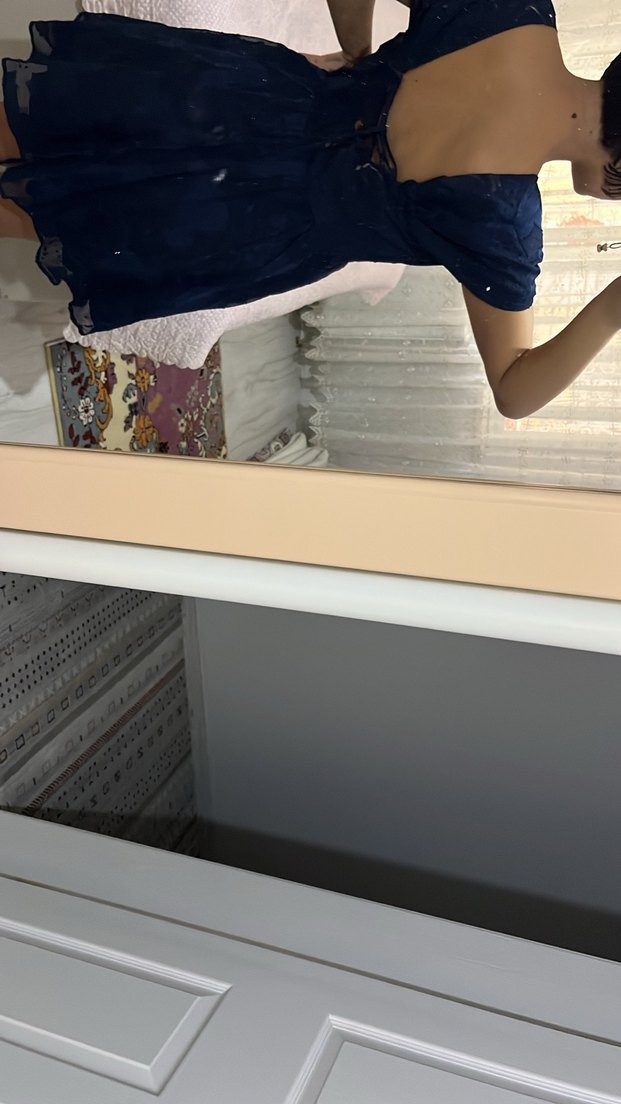 Lacivert Straplez Midi Gotik Abiye Elbise - Görsel 5