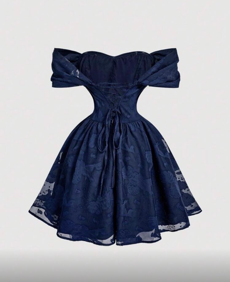 Lacivert Straplez Midi Gotik Abiye Elbise - Görsel 2