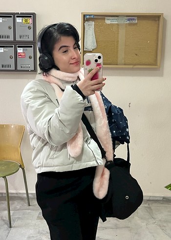 Pembe Yumuşak Dokulu Kadın kawaii geyik figürlü atkı - Görsel 2