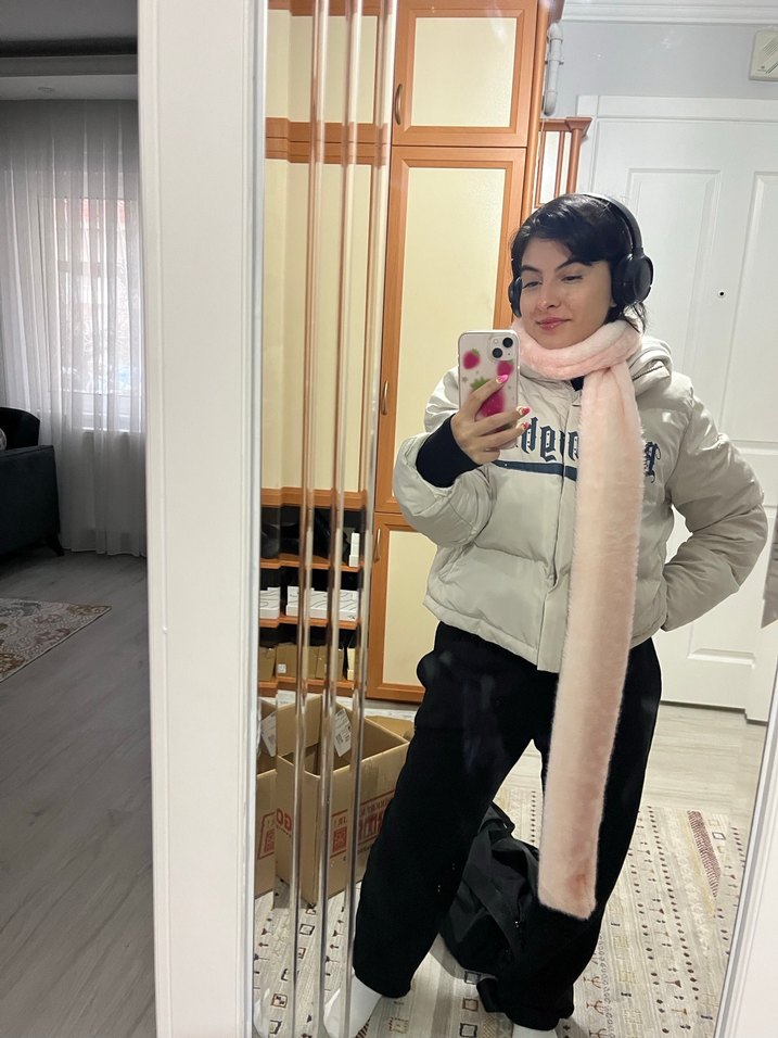 Pembe Yumuşak Dokulu Kadın kawaii geyik figürlü atkı - Görsel 3