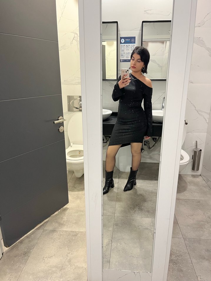 Siyah Parlak  Mini Elbise - Görsel 3