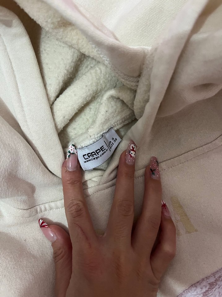 Bej Kapüşonlu Baskılı Sweatshirt - Görsel 4