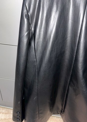 Siyah blazer Deri Kadın Ceket, Düğmeli, Ofis Şıklığı - Görsel 6