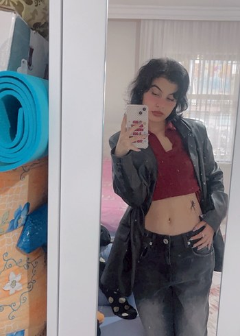 Siyah blazer Deri Kadın Ceket, Düğmeli, Ofis Şıklığı - Görsel 12