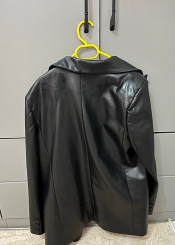 Siyah blazer Deri Kadın Ceket, Düğmeli, Ofis Şıklığı - Görsel 10