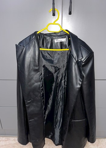 Siyah blazer Deri Kadın Ceket, Düğmeli, Ofis Şıklığı - Görsel 4