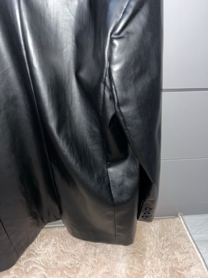 Siyah blazer Deri Kadın Ceket, Düğmeli, Ofis Şıklığı - Görsel 5