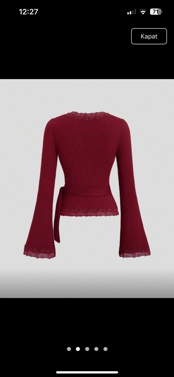 Bordo Dantel Detaylı Uzun Kollu Bluz - Görsel 2