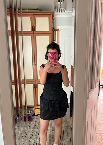 Parlak Bordo Mini Elbise Kadın - Görsel 3