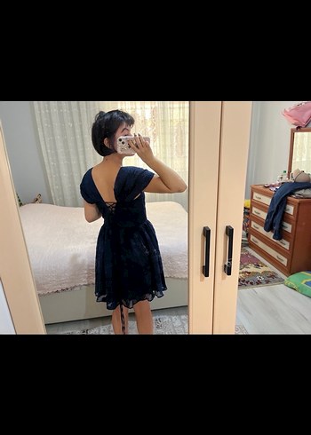 Lacivert Straplez Midi Gotik Elbise - Görsel 5