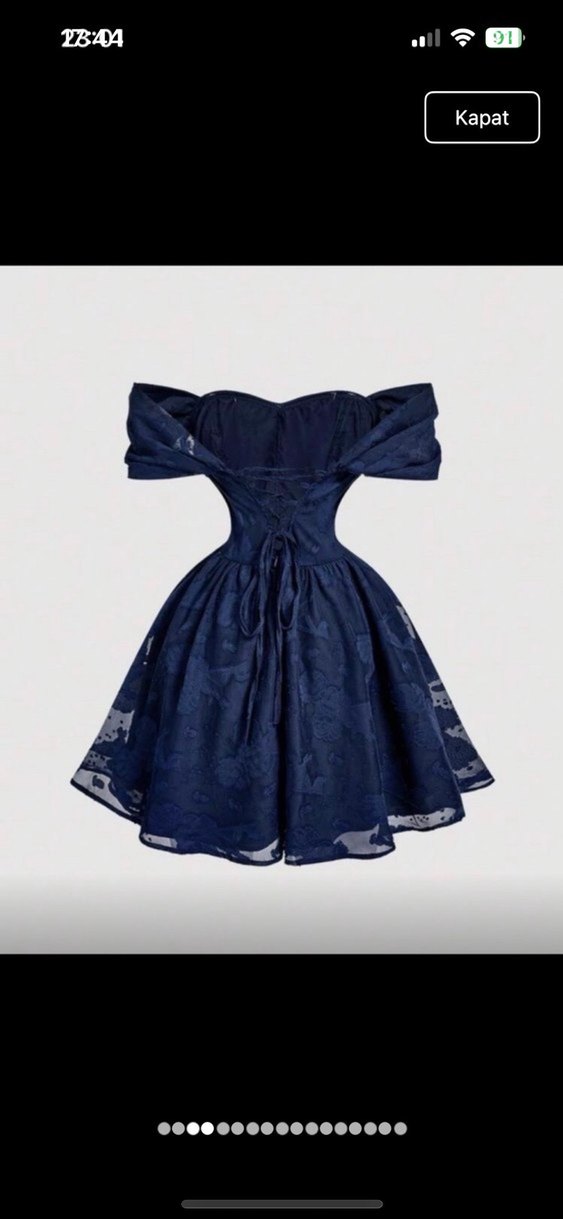 Lacivert Straplez Midi Gotik Elbise - Görsel 2