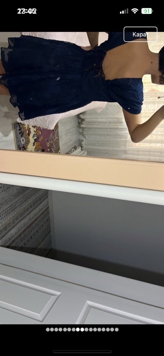 Lacivert Straplez Midi Gotik Elbise - Görsel 4