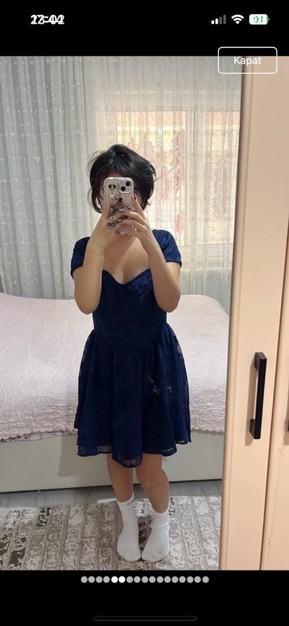 Lacivert Straplez Midi Gotik Elbise - Görsel 3