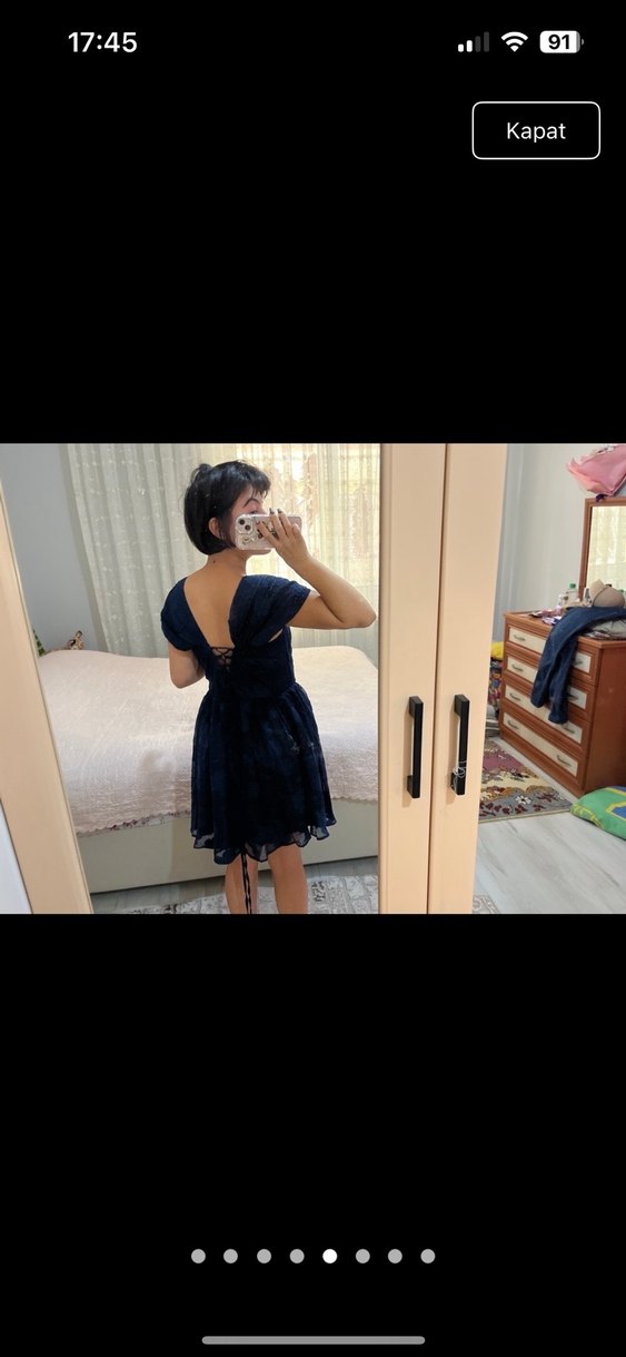 Lacivert Straplez Midi Gotik Elbise - Görsel 5