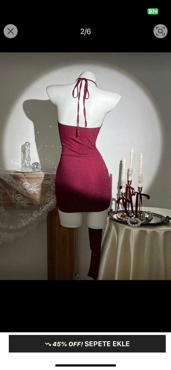 Bordo Drapeli Mini Abiye Elbise - Görsel 2