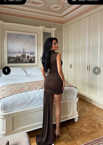 Eyyo Kahverengi Drapeli kısa Elbise - Görsel 2