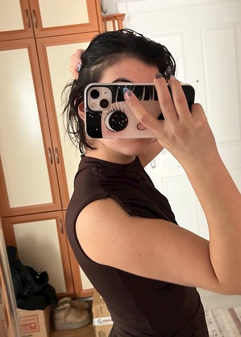 Eyyo Kahverengi Drapeli kısa Elbise - Görsel 6