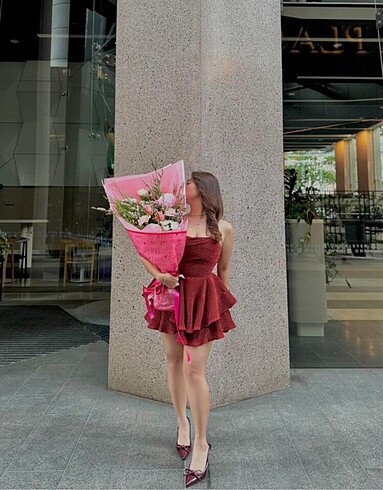 xs Beden Bordo parıltılı sırt detaylı şort elbise