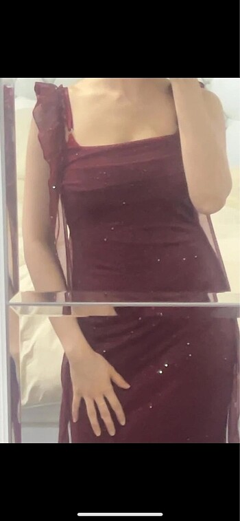 Sheinside Bordo ışıltılı uzun elbise