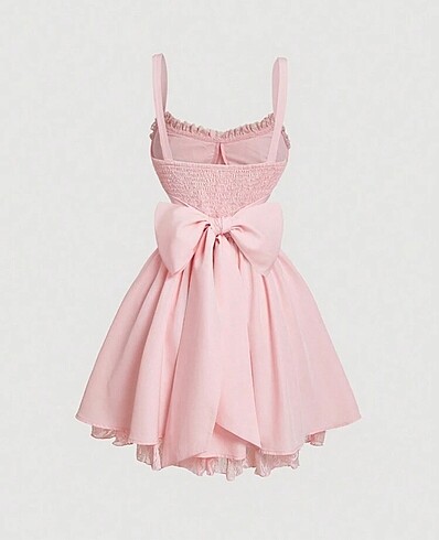 Sheinside Pembe arkadan kurdele detaylı kısa elbise