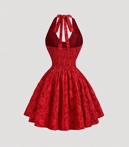 Sheinside Kırmızı çiçek desenli halter yaka kısa elbise