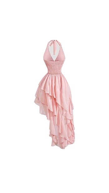 Sheinside Pembe fırfırlı boydan bağlamalı kısa elbise
