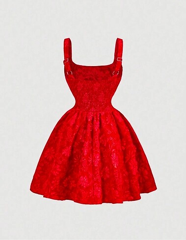 Sheinside Kırmızı çiçek desenli kısa elbise