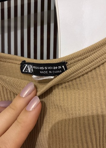 Zara Bej Tek Omuzlu Crop Top - Görsel 2