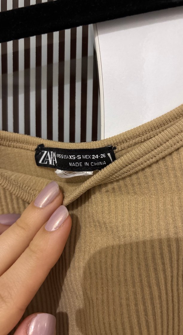 Zara Bej Tek Omuzlu Crop Top - Görsel 2