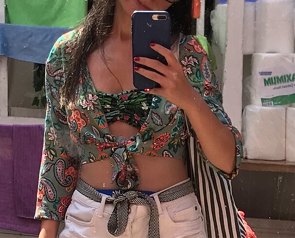 s Beden yeşil Renk Crop gömlek