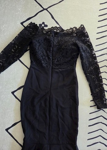 Dantel Detaylı Siyah Uzun Kollu Uzun Elbise - Görsel 5