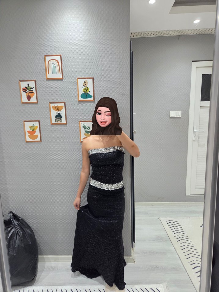 Straplez Siyah Uzun Gece Elbisesi - Görsel 2