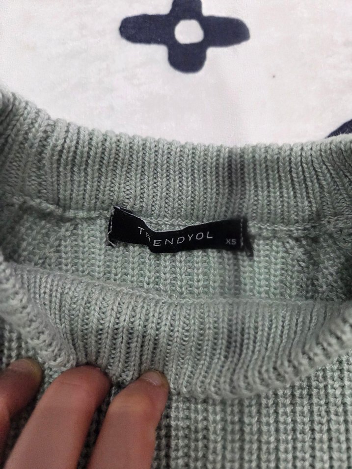 Mint yeşili Örgü Kadın Kazak Uzun Kollu - Görsel 4