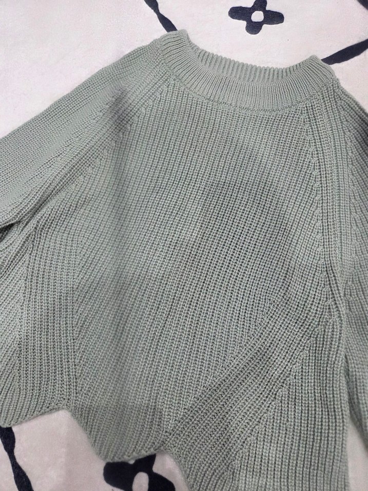 Mint yeşili Örgü Kadın Kazak Uzun Kollu - Görsel 3