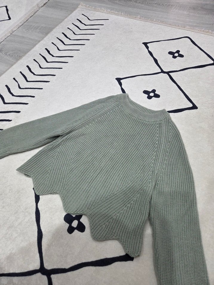 Mint yeşili Örgü Kadın Kazak Uzun Kollu - Görsel 2