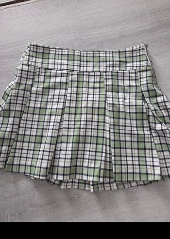 Yeşil Ekoseli Pileli Midi Etek - Görsel 2