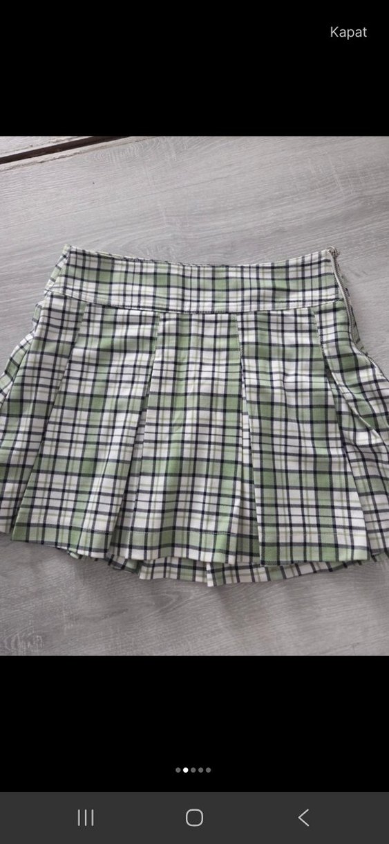 Yeşil Ekoseli Pileli Midi Etek - Görsel 2