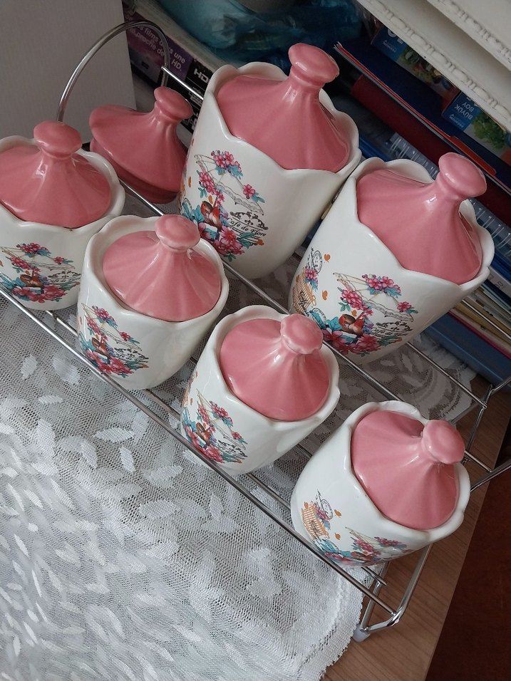 Pembe Kapaklı Pastel Desenli Baharatlık Seti - Görsel 2