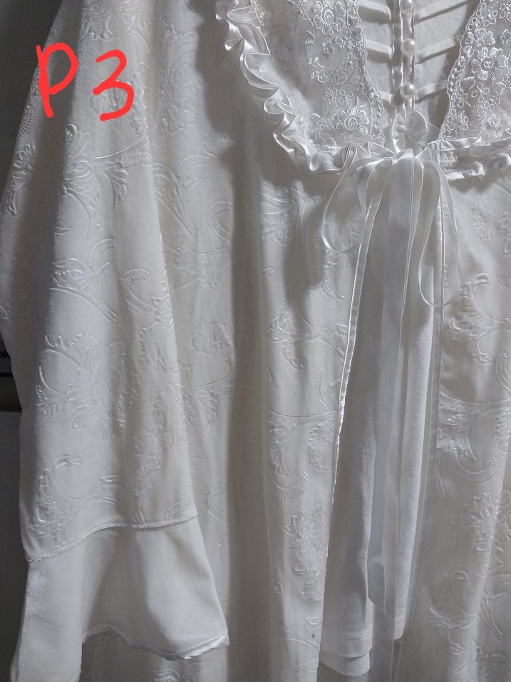 Beyaz V Yaka Midi Sabahlık ve gecelik - Görsel 3