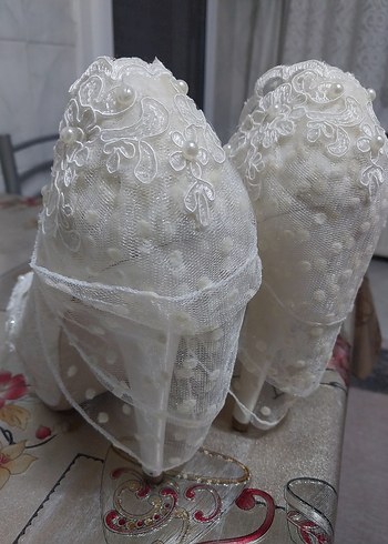 Narin İşlemeli krem Topuklu Gelin Ayakkabısı ve çanta - Görsel 6